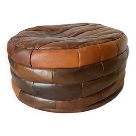 Pouf En Cuir Patchwork Annes 7080 Marron
