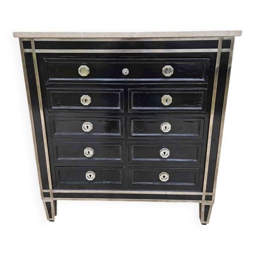 Commode Art Dco  9 Tiroirs En Laque Et Bronze Nickel Noir