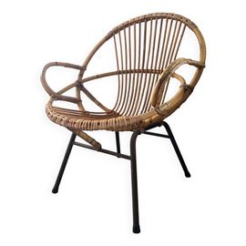 Fauteuil Coquille En Rotin Des Annes 6070 Bois