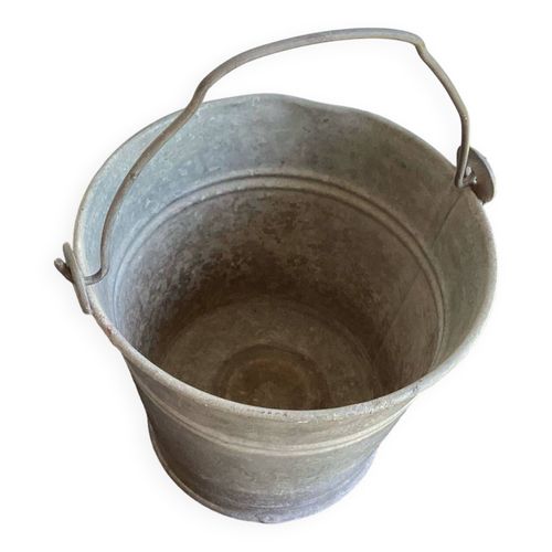 Ancien Petit Seau Acier Galvanis Gris