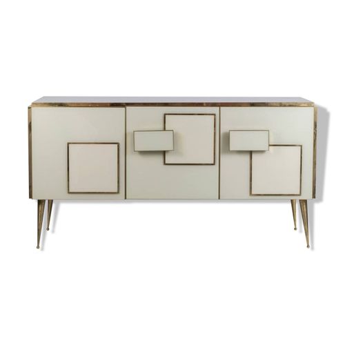 Enfilade Gomtrique En Verre Et Laiton Dor Travail Italien Contemporain Blanc