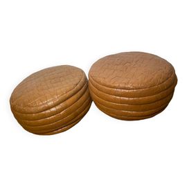 Paire De Poufs En Cuir Patchwork De Sede Marron Marron