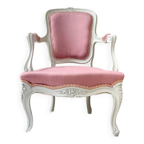 Fauteuil Cabriolet Rose Pour Enfant Style Louis Xv En Bois Patin Rose