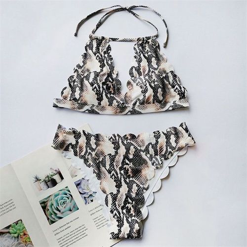 Maillot De Bain Imprimé Léopard, Ensemble Deux Pièces, Soutien-Gorge Push Up, Ajouré, Col Suspendu, Bandage, Col Licou, Sexy, Vêtements De Plage, Pour Femmes