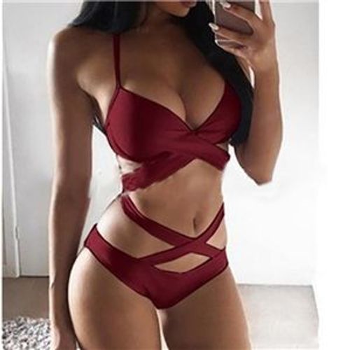 Maillot De Bain 2 Pièces Pour Femmes, 5 Couleurs, Bandage Croisé, Sexy, Push Up, Taille Moyenne, Col Licou, Bikini, Costume De Plage