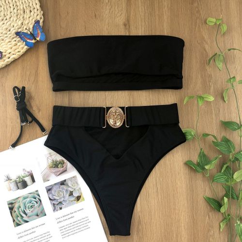 Maillot De Bain Triangle Avec Boutons Métalliques, Soutien-Gorge Rembourré, Push-Up, Pour Femmes, Vêtements De Plage, 2021