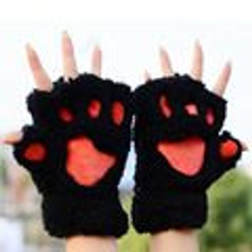 Mitaines En Peluche Pour Femmes, Mignon, Patte De Chat, Chaud, Doux, Court, Sans Doigts, Ours Pelucheux, Gants De Chat, Costume, Demi-Doigt, Noir, Gris