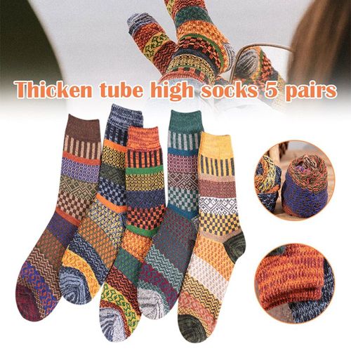 Chaussettes En Laine Épaisse Pour Hommes Et Femmes, Lot De 5 Paires, Tricotées Dans Les Deux Sens, Colorées, N66, Automne Hiver
