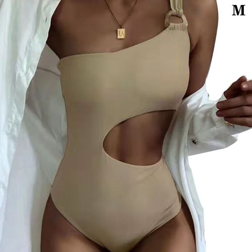 Maillot De Bain Une Pièce Pour Femmes, Vêtements De Plage, Rembourré, Avec Épaules Inclinées, Taille Creuse, Tendance, N66