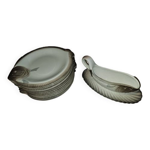 12 Assiettes Longwy Marron