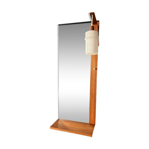 Miroir scandinave vintage teck applique opaline 1960 marron