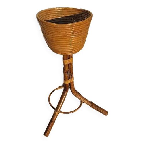 Porte Pot De Fleur En Rotin 1960 Marron