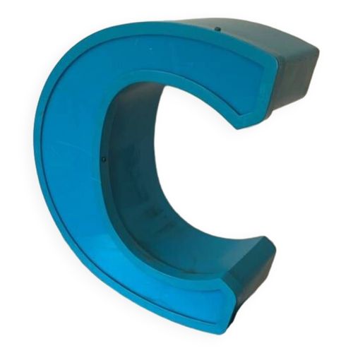 Lettre C denseigne en aluminium alu et plexiglas plexi vintage 1970 bleu