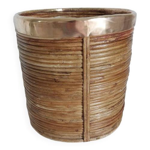 Cache Potin En Rotin Et Laiton Beige