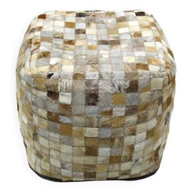 Large Leather Pouf Patchwork 1980s Multicolore
