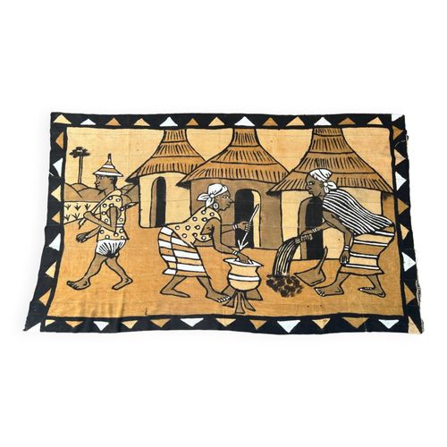 Grand Bogolan Tenture Ancienne Mali Afrique Scene De Vie Art Ethnique Multicolore