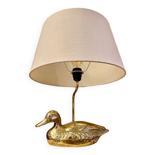Lampe Canard Annees 70 Laiton Et Travertin Dore