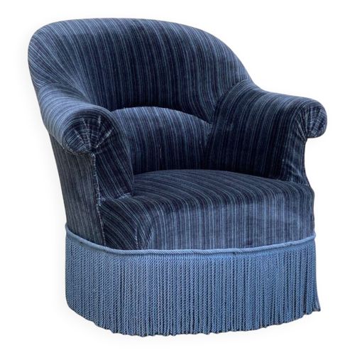 Fauteuil Crapaud Velours Bleu Jean Bleu