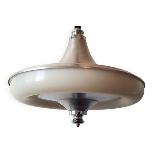 Lampe Suspension Grand Format Annees 70 Alu Et Plastique Argent