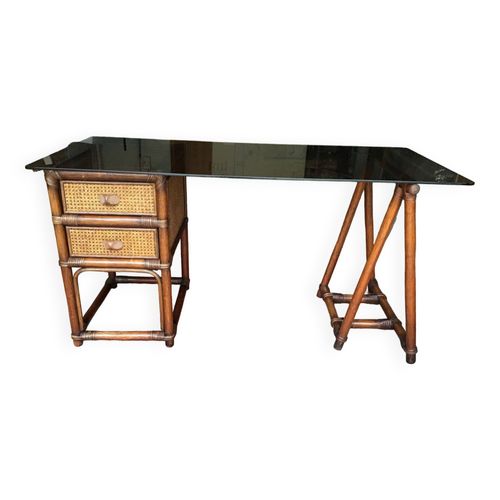 Bureau En Rotin Et Cannage Des Annes 60 Marron