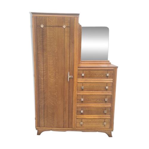 Meuble Rangement Asymtrique Penderie Commode Avec Miroir Vintage 1950 Bois