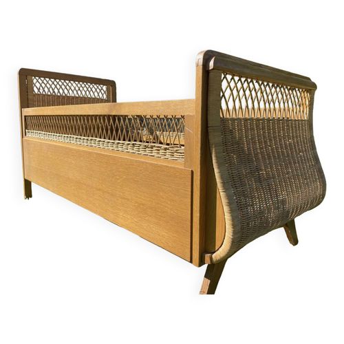 Lit Scandinave En Rotin Des Annes 70 Pour Enfant Bois
