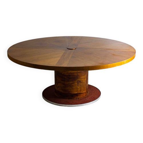 Trs Grande Table  Manger Ronde Vintage En Bois De Loupe 1960 Marron