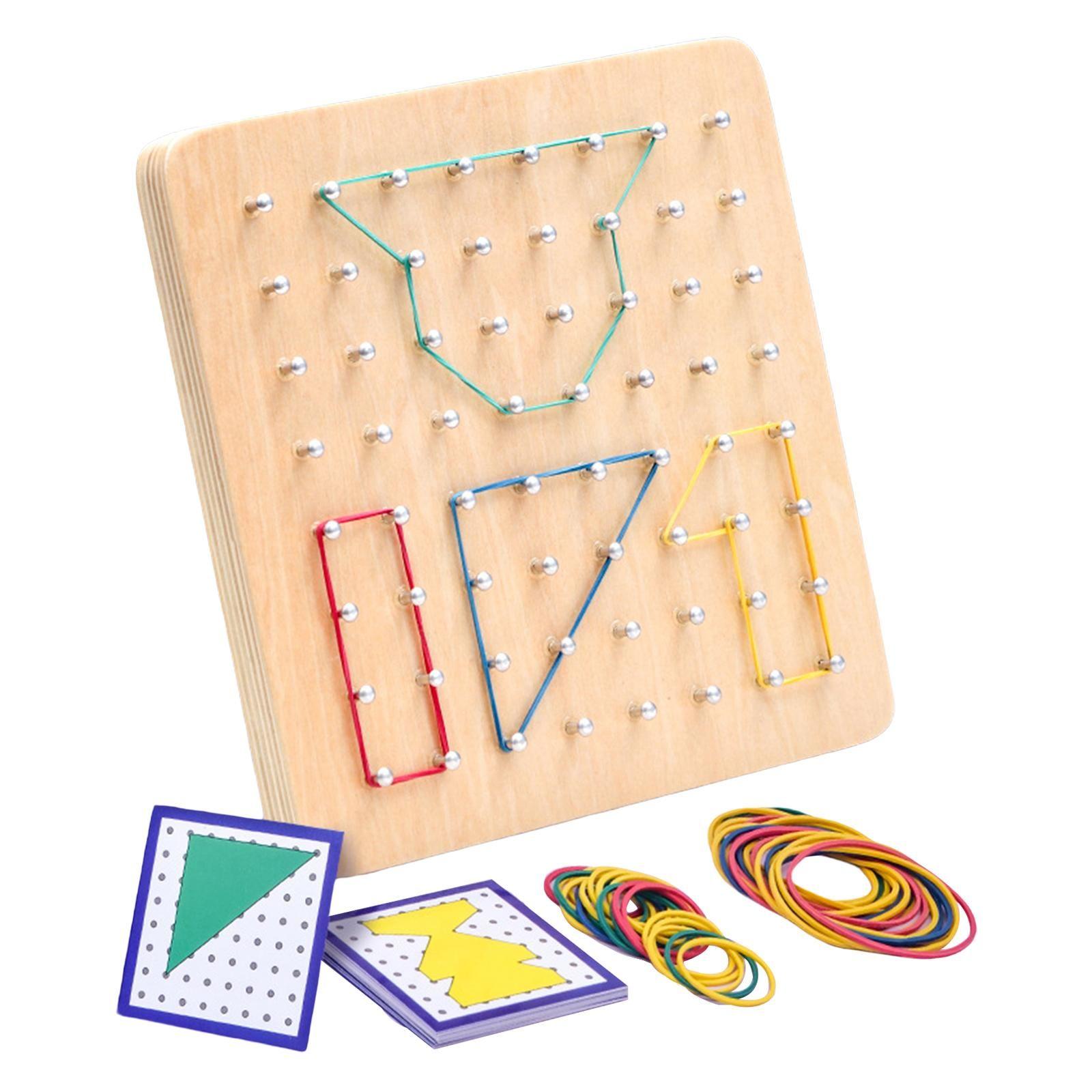 Géoplan en bois, Montessori avec 20 cartes à motifs, planches à