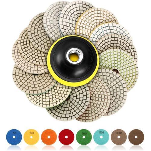 Disque de Polissage Diamant 15 Pcs 4 pouces 100mm Diamant Polissage Pads Tampons de Polissage Béton Granit Marbre Polissage avec Pads 50-6000 pour Machine à polir Machine de polissage Couleur aléatoire