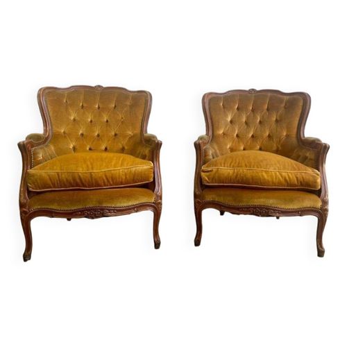 Ensemble De 2 Monoplaces Fauteuils Siges Baroques Vintage Dore