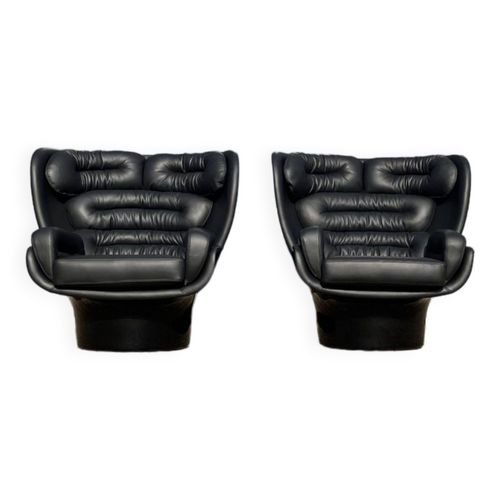2x Chaise Joe Colombo Elda Longhi Noir Sur Noir Tat Showroom  Noir