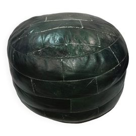 Pouf En Cuir Vert Patin Ancien Vintage Patchwork Vert