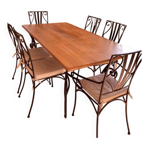 Table  Manger  6 Chaises En Fer Forg Bois