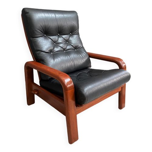 Ensemble De Deux Fauteuils Danois En Teck Et Cuir Par Hs Danemark 1970s Noir