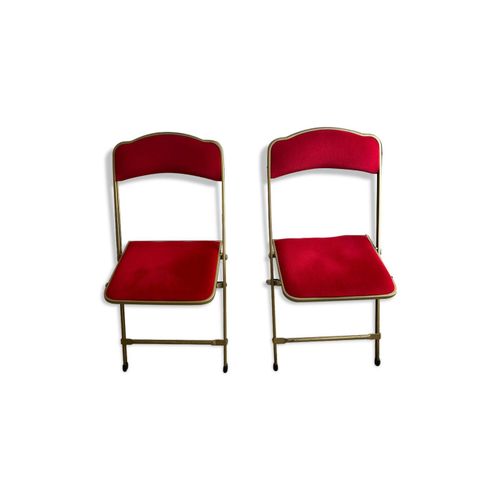 Lot De 2 Chaises Pliantes Daposopra En Velours Rouge Et Laiton Rouge