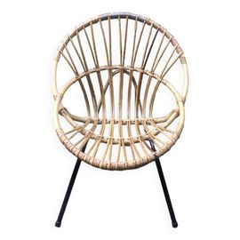 Fauteuil Coquille Bambou Rotin Vintage Annes 60 Bois