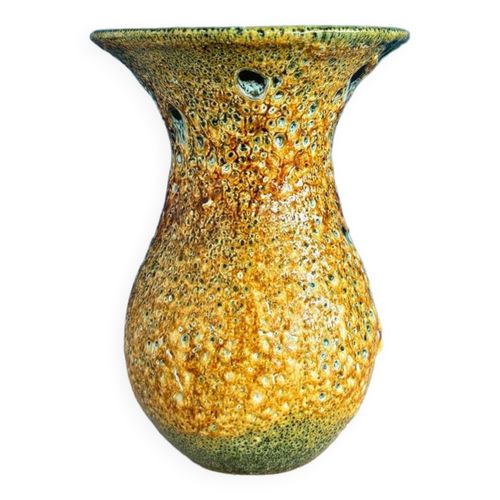 Vase ecume de mer ceramique fat lava vintage jaune