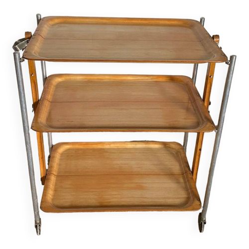 Desserte Servante Pliante Bar Vintage Roulettes 1960 Bois