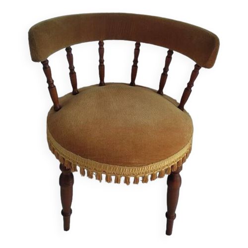 Fauteuil Crapaud Bois Tissu Velours Jaune Ocre Jaune