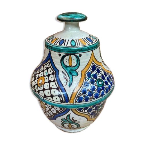 Ancienne Jarre A Beurre Jobbana Maroc Faence Polychrome XIXME Vintage B082 multicolore