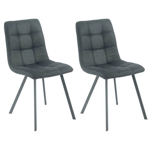 Moa - Lot De 2 Chaises Matelassées Grises Piètement Gris Mat