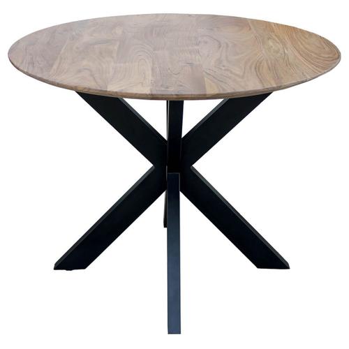 Myriam - Table De Repas Ronde Bois Et Acier Noir Mat