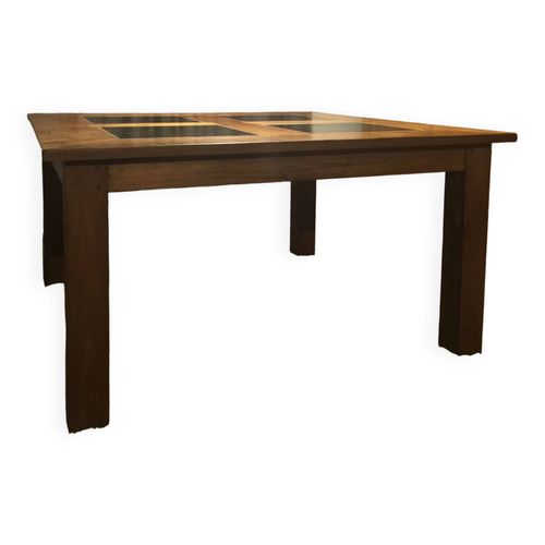 Table En Teck Avec Pierre Bleue Du Hainaut Marron