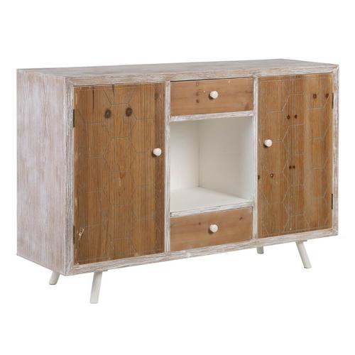 Olmann - Buffet 2 Portes 2 Tiroirs Blanc Et Naturel Aspect Vieilli