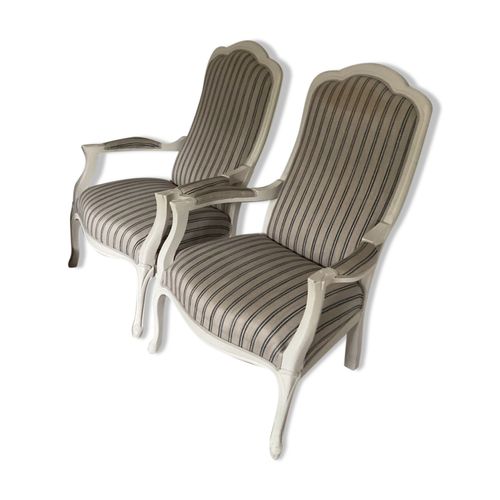 2 Fauteuils Voltaire Refaits Par Tapissier Professionnel Beige
