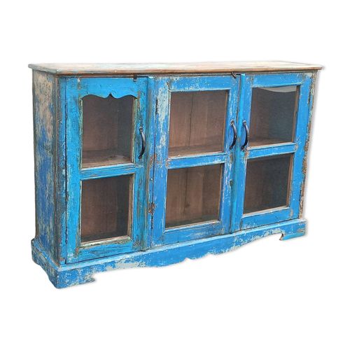 Petit Buffet Vitrine En Bois Bleu