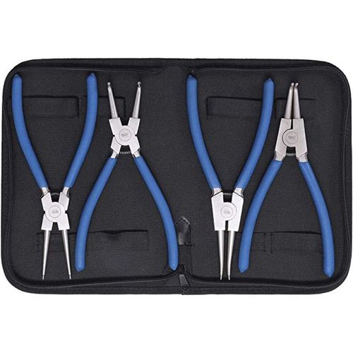 JEU DE 4 PINCES A CIRCLIPS INTERIEUR, EXTERIEUR DROITES ET COUDEES 225 mm