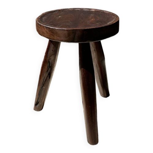 Tabouret Tripode En Teck Upcycl Haut Creux  Petit Tabouret Tripode En Bois Massif Brun Assise Circ Bois