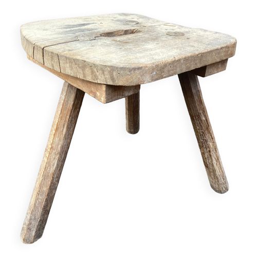 Tabouret De Ferme Rustique Brutaliste Marron