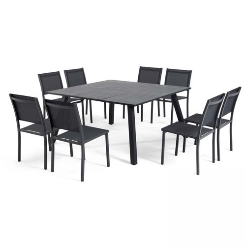 Salon De Jardin 8 Places Table Extensible En Aluminium Gris